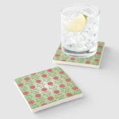 緑モダンと赤の愛、平和、喜び引用文 ストーンコースター (横)