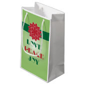 緑モダンと赤の愛、平和、喜び引用文 スモールペーパーバッグ (裏面アングル)