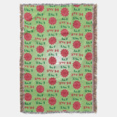 緑モダンと赤の愛、平和、喜び引用文 スローブランケット (正面縦)