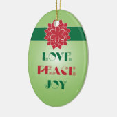 緑モダンと赤の愛、平和、喜び引用文 セラミックオーナメント (左)