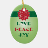 緑モダンと赤の愛、平和、喜び引用文 セラミックオーナメント (裏面)