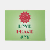 緑モダンと赤の愛、平和、喜び引用文 ドアマット (正面)