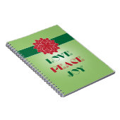 緑モダンと赤の愛、平和、喜び引用文 ノートブック (右側)