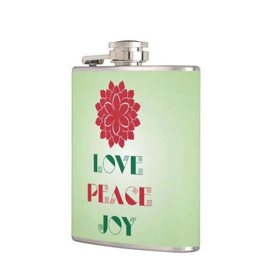 緑モダンと赤の愛、平和、喜び引用文 フラスク (左)