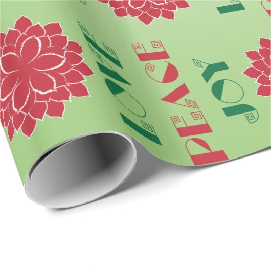 緑モダンと赤の愛、平和、喜び引用文 ラッピングペーパー (ロールコーナー)