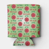 緑モダンと赤の愛、平和、喜び引用文 缶クーラー (裏面)