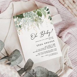 緑モダンと金ゴールドああベビー!赤ちゃんシャワー 招待状