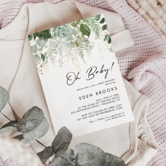 緑モダンと金ゴールドああベビー!赤ちゃんシャワー 招待状