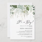 緑モダンと金ゴールドの男の子のシャワー 招待状 (正面)