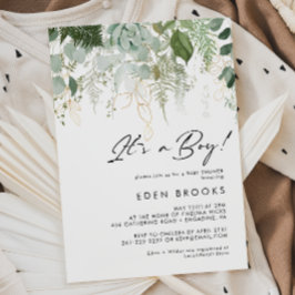 緑モダンと金ゴールドの男の子のシャワー 招待状