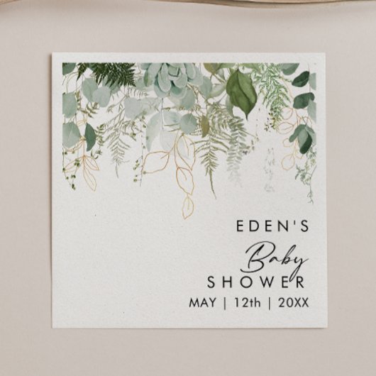 緑モダンと金ゴールドの赤ちゃんシャワーナプキン スタンダードカクテルナプキン