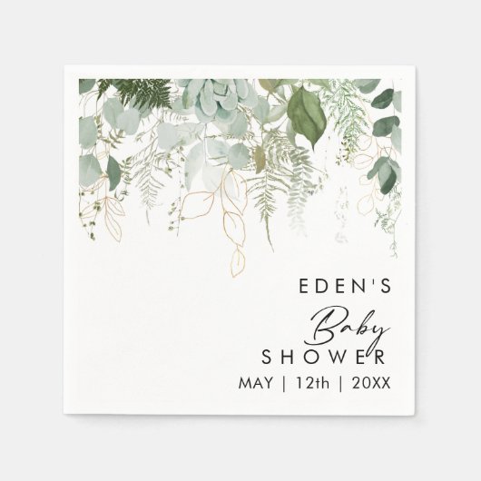 緑モダンと金ゴールドの赤ちゃんシャワーナプキン スタンダードカクテルナプキン (正面)