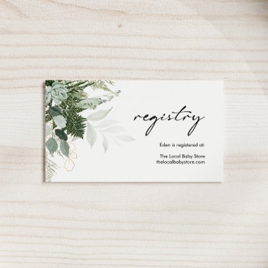 緑モダンと金ゴールドの赤ちゃんシャワー登録 エンクロージャーカード