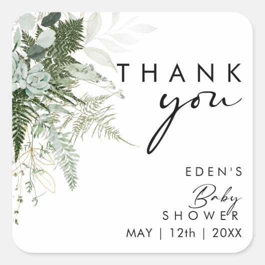 緑モダンと金ゴールドの赤ちゃんシャワー スクエアシール (正面)