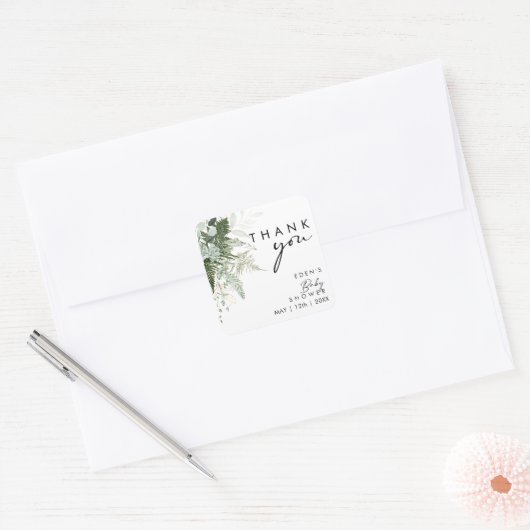 緑モダンと金ゴールドの赤ちゃんシャワー スクエアシール (封筒)