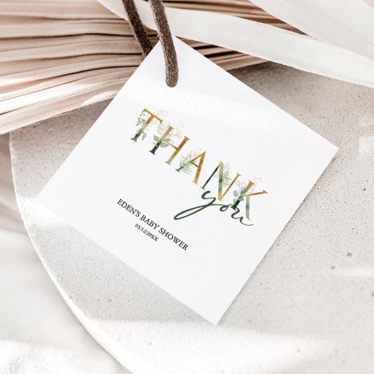 緑モダンと金ゴールドの赤ちゃんシャワー フェイバータグ