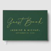 緑モダンと金箔のスクリプト写真結婚 ゲストブック (正面)