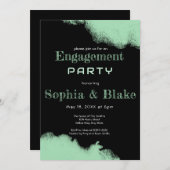 緑モダンと黒のおもしろい婚約パーティ 招待状 (正面/裏面)