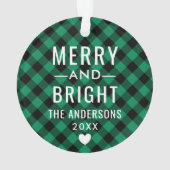 緑モダンと黒のバッファローの格子柄の写真 オーナメント (裏面)