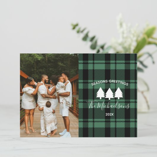 緑モダンと黒の格子模様の写真 シーズンカード (スタンド正面)