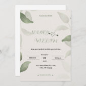 緑モダンと黒の結婚式招待状 招待状 (正面/裏面)