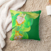 緑モダンにポップ・アートの浮かぶ蘭の花 クッション (ブランケット)