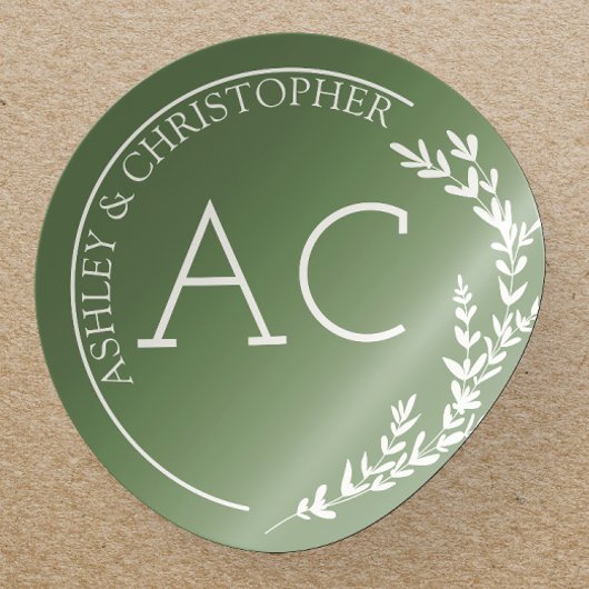 緑モダンにミュートされた葉のフレ結婚ーム ラウンドシール