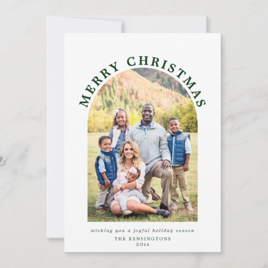 緑モダンのアーチクリスマスホリデーフォト シーズンカード (正面)