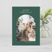 緑モダンのアーチフォトクリスマスカード 招待状 (スタンド正面)
