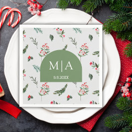 緑モダンのアーチモノグラム結婚植物体 スタンダードカクテルナプキン