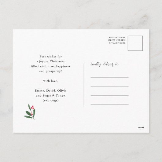 緑モダンのエレガントフローラベビー初めてのクリスマス シーズンポストカード (裏面)