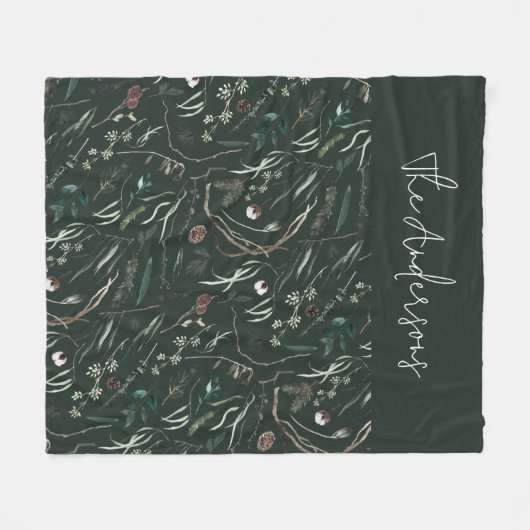 緑モダンのエレガント素朴な植物科 フリースブランケット (正面(横))