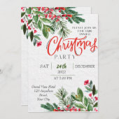 緑モダンのクリスマスパーティの招待状 (正面/裏面)