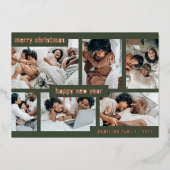 緑モダンのクリスマス新年6枚の写真コラージュ 箔シーズンカード (正面)