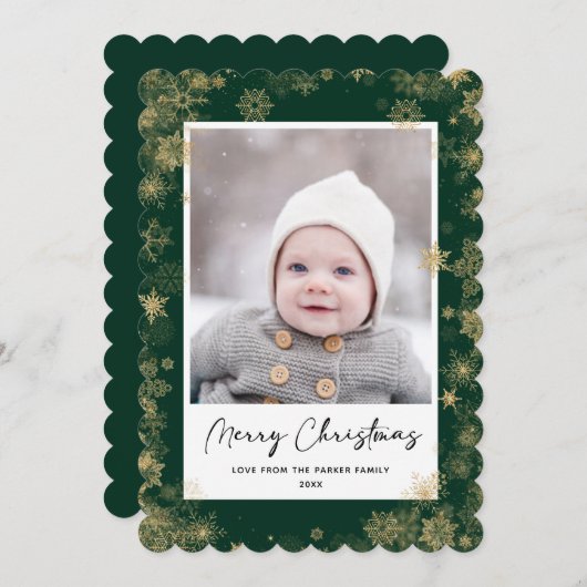 緑モダンのスエレガントクリプト雪の《写真》ぼけ味 シーズンカード (正面/裏面)