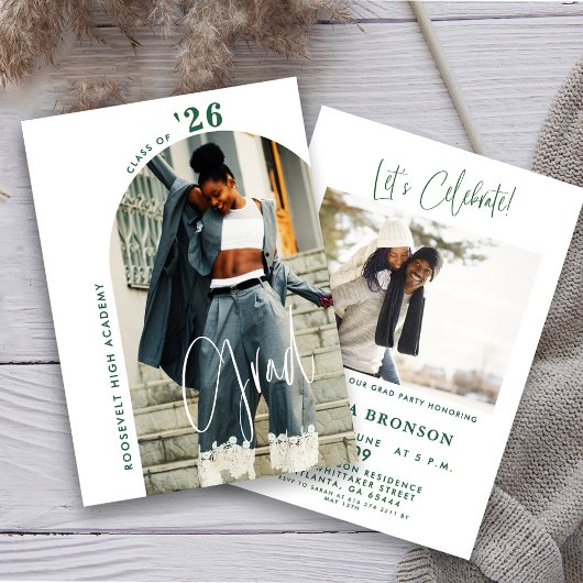 緑モダンのスクリプト写真2024グラミニマルッドパーティー 招待状