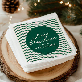 緑モダンのストライプクリスマス スタンダードカクテルナプキン