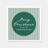 緑モダンのストライプクリスマス スタンダードカクテルナプキン (正面)