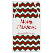 緑モダンのストライプクリスマス スモールペーパーバッグ (裏面)