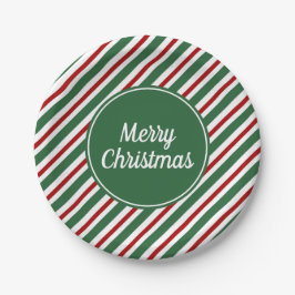緑モダンのストライプクリスマス ペーパープレート