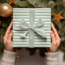 緑モダンのストライプクリスマス ラッピングペーパー