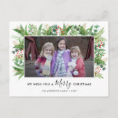 緑モダンのヒイラマツメリークリスマスフォト シーズンポストカード (正面)