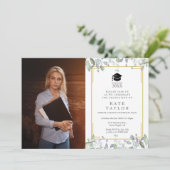 緑モダンのフローラ卒業パーティーの写真 招待状 (スタンド正面)