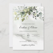緑モダンのボホユーカリの水の色結婚色 招待状 (正面)