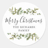 緑モダンのメリークリスマスファミリー名 ラウンドシール (正面)