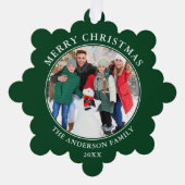 緑モダンのメリークリスマス写真 オーナメントカード (正面)