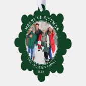 緑モダンのメリークリスマス写真 オーナメントカード (左)