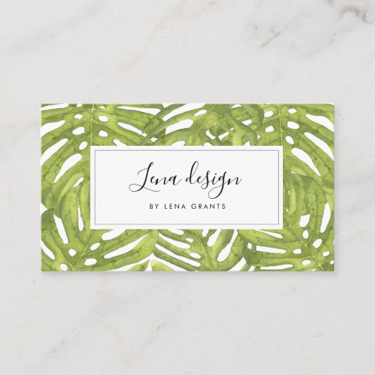 緑モダンのヤシ葉の木 名刺 (正面)