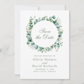 緑モダンのユーカリ植物学結婚院 セーブザデート (正面)