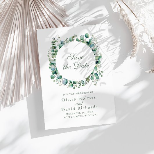 緑モダンのユーカリ植物学結婚院 セーブザデート